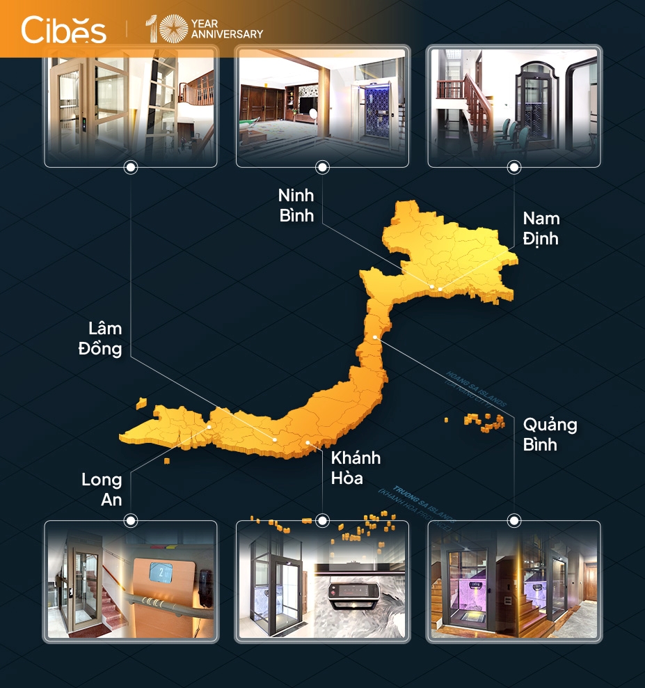 Cibes Lift Việt Nam lắp đặt thang máy tại 30 trên 34 tỉnh thành